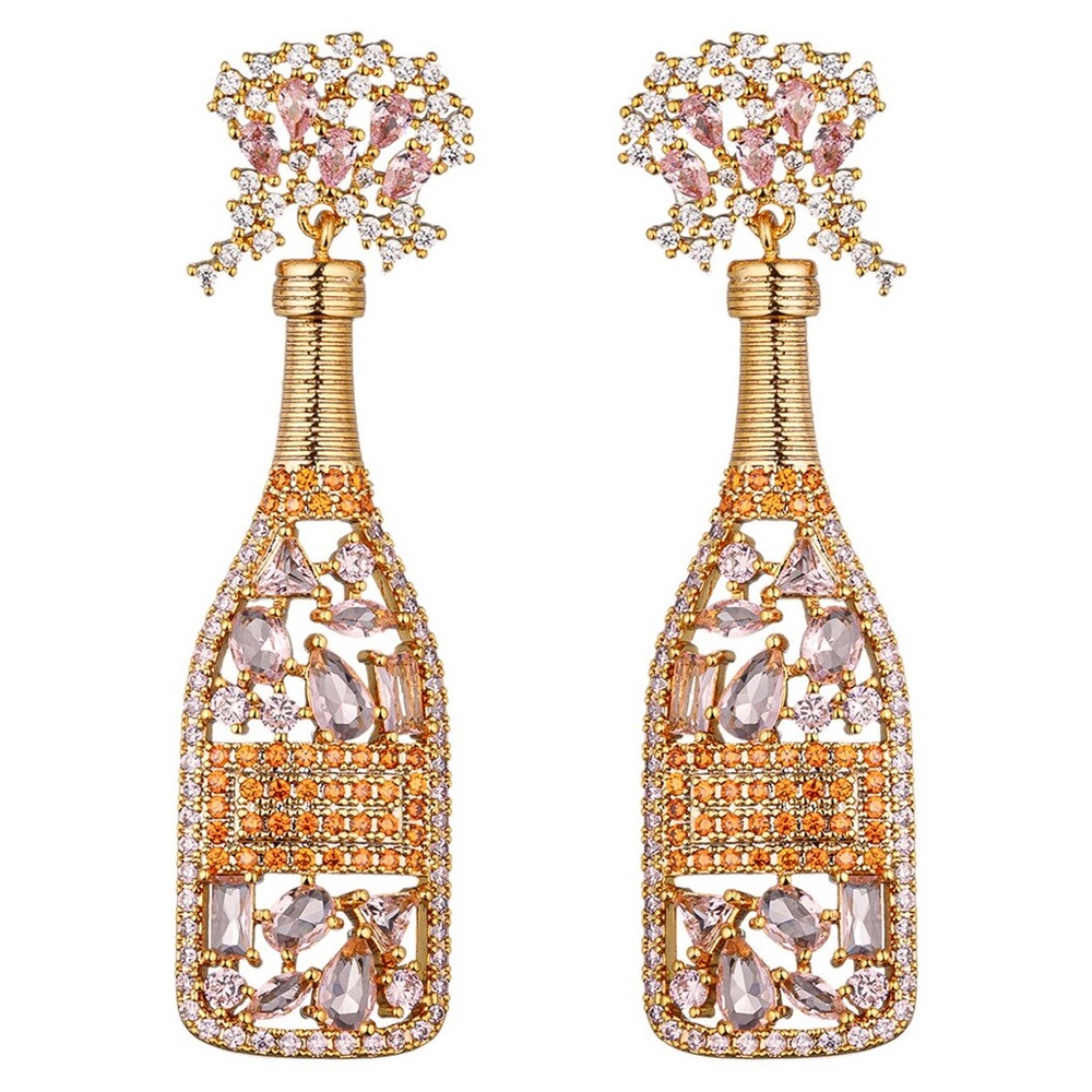 Eye Candy Pop Rose Gold and Pink Champagne Bottle Earrings